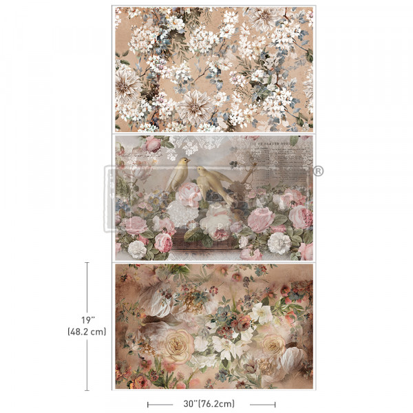 3er Set Découpage Paper "Romance in Bloom"