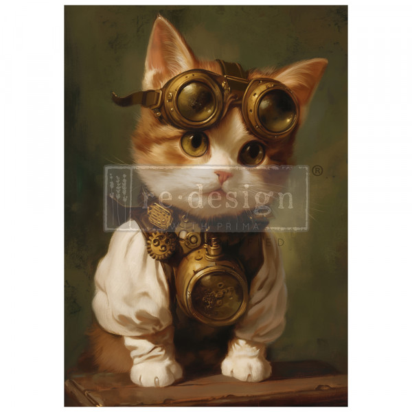 "Clockwork Kitty" - A1 Decoupage Fiber Paper