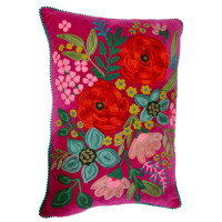 Samtkissen mit Blumen – Fuchsie/Rosa