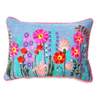 Baumwollkissen Blumen mit Pomponborte