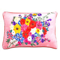 Kissen mit Blumenstickerei & Pompon-Borte – Rosa